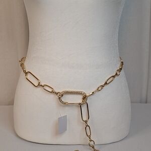Steve Madden Gold Toned Chain Link Belt With Rhinestone Buckle Fits Up To XL